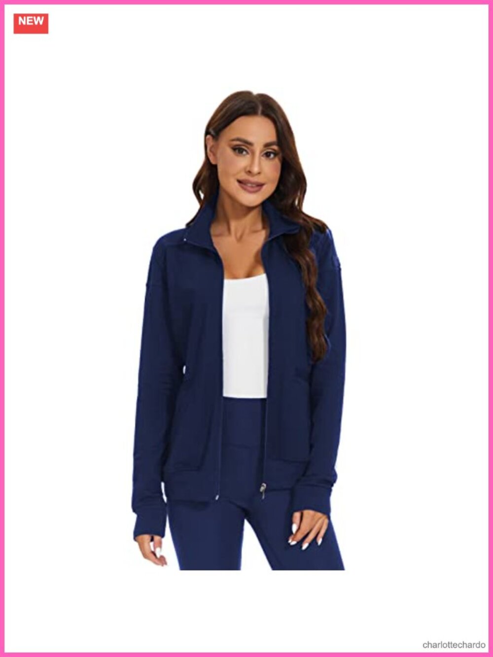 Women's Scrubs Jacket Zip Front Warm-up, Lightweight Stretch, 2 Pockets, Long